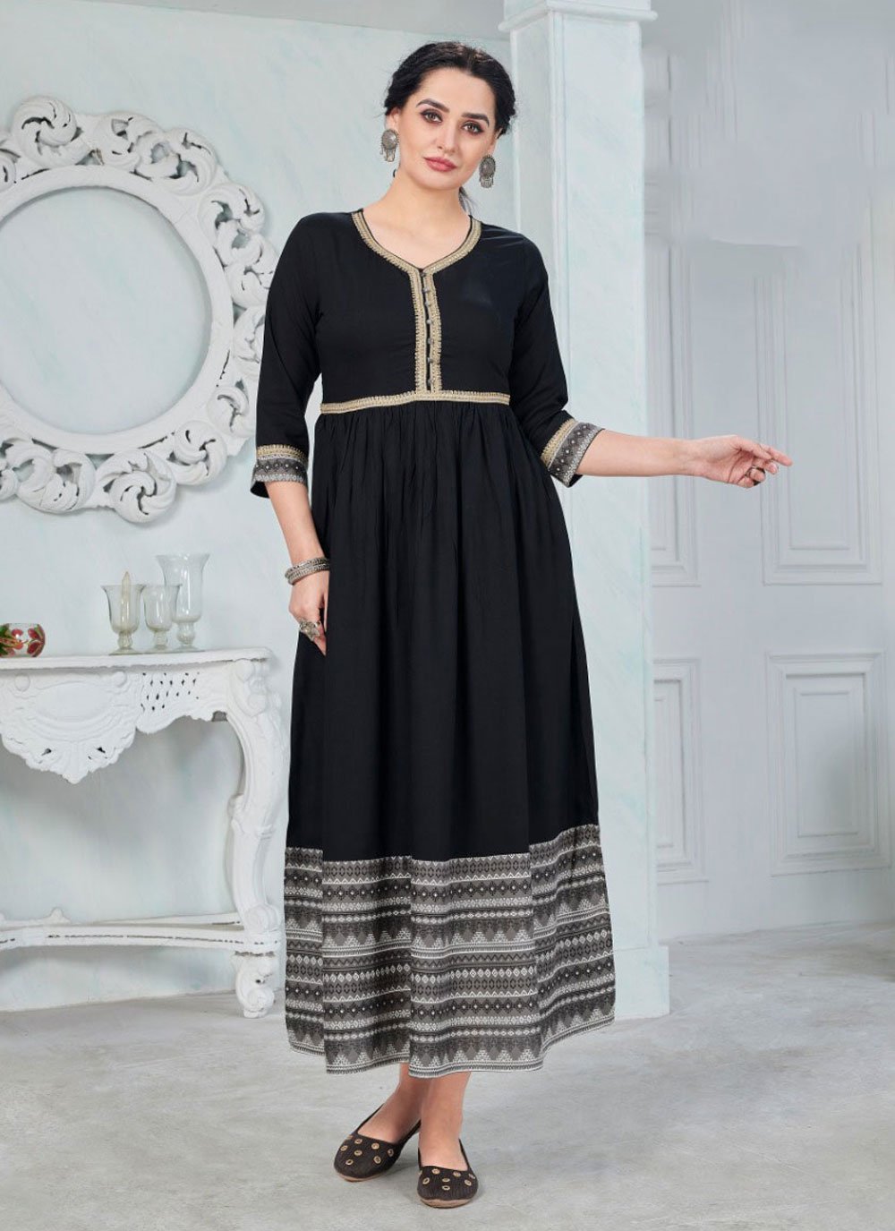 Rayon Black Readymade Gown