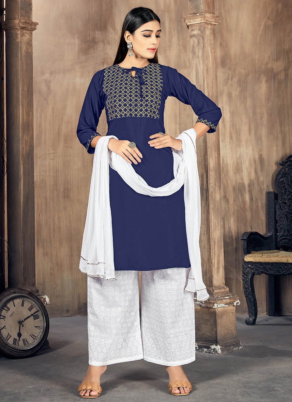 Rayon Embroidered Casual Kurti in Blue