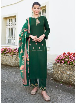 Rayon Embroidered Green Readymade Salwar Suit