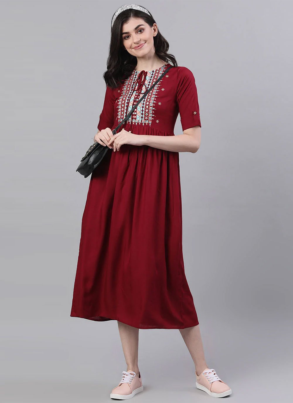 Rayon Embroidered Maroon Party Wear Kurti