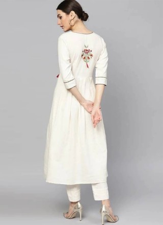 Rayon Embroidered Off White Casual Kurti
