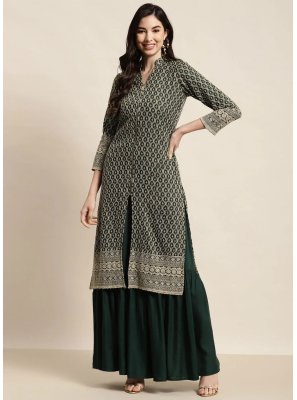 Rayon Embroidered Palazzo Straight Salwar Kameez in Green