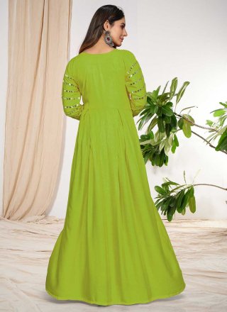 Rayon Green Floor Length Trendy Gown