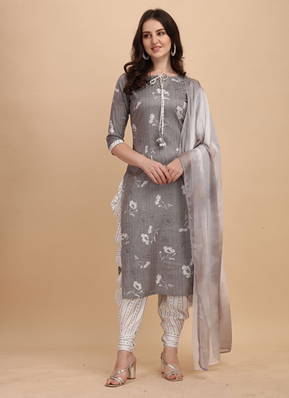 Rayon Grey Readymade Salwar Suit