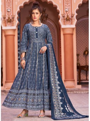 Rayon Navy Blue Readymade Gown