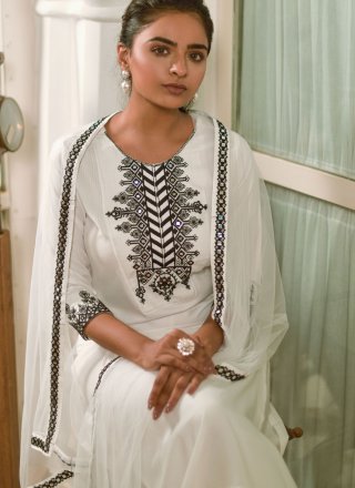 Rayon Off White Embroidered Salwar Suit