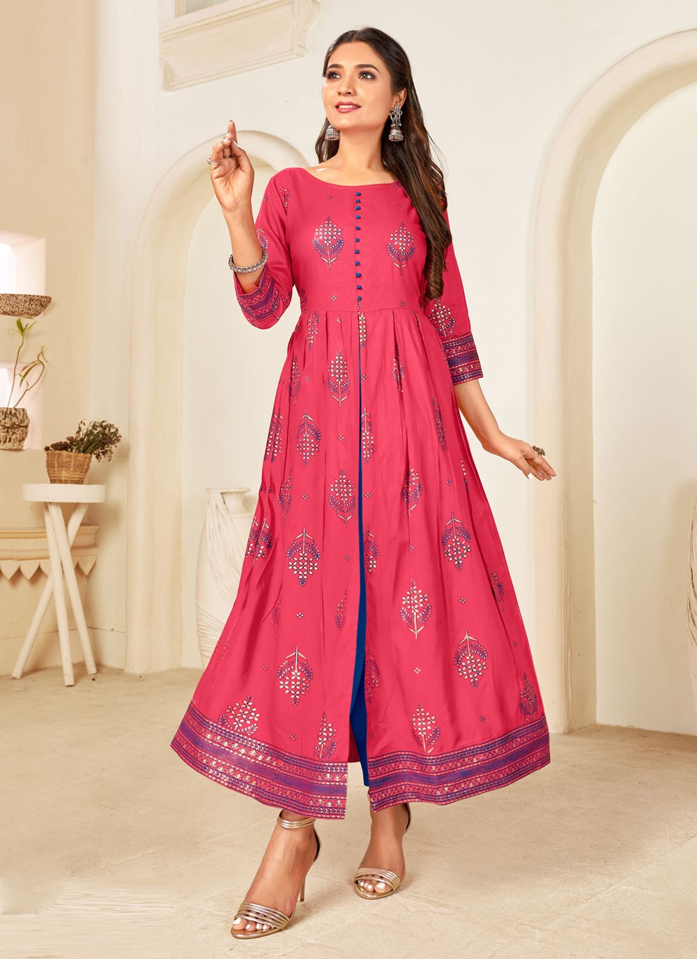 Pink party shop wear kurti