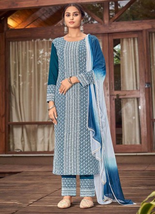Rayon Teal Sequins Trendy Salwar Suit