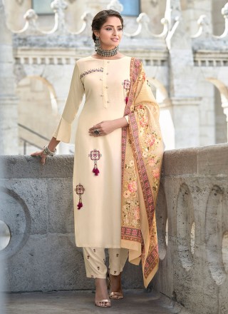 Satin Designer Salwar Kameez In Off White Color | Pakistani dress design,  Pakistani dresses, Salwar kameez