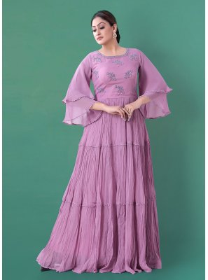 Readymade Anarkali Suit Embroidered Georgette in Lavender