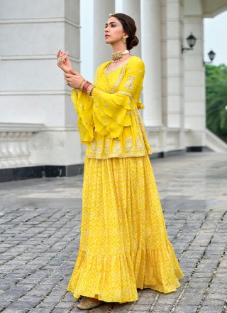 Readymade Designer Salwar Suit Embroidered Georgette in Yellow