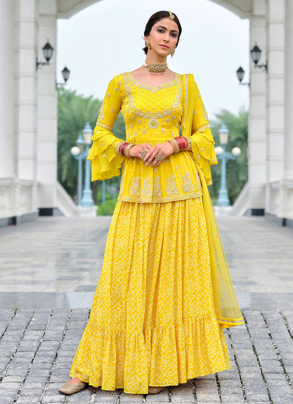 Readymade Designer Salwar Suit Embroidered Georgette in Yellow buy