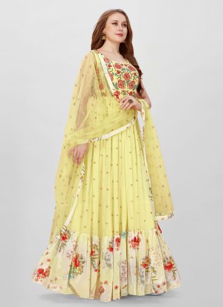 Readymade Gown Handwork Faux Georgette in Yellow