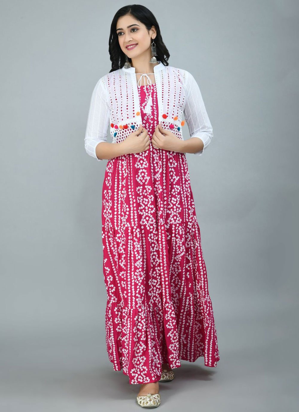 Readymade Gown Printed Rayon in Pink