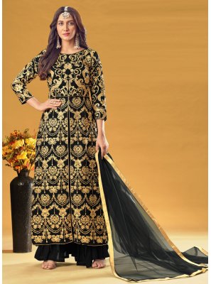 Readymade Salwar Suit Embroidered Georgette in Black