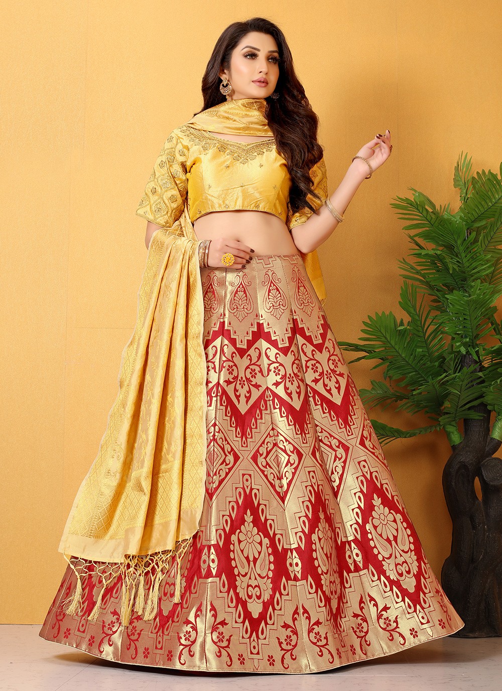 Buy Rang By Manjula Soni Samyukta Contrast Yellow Red Lehenga | Yellow & Red  Color Women | AJIO LUXE