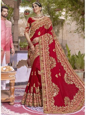 Red Art Silk Wedding Contemporary Saree