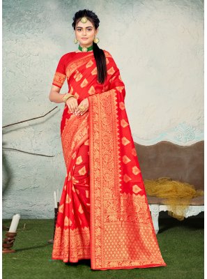 Red Banarasi Silk Classic Saree