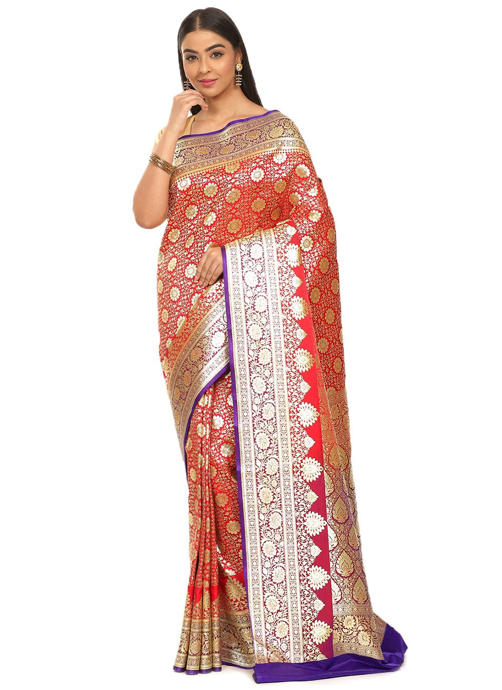 Red Banarasi Silk Woven Designer Traditional Saree
