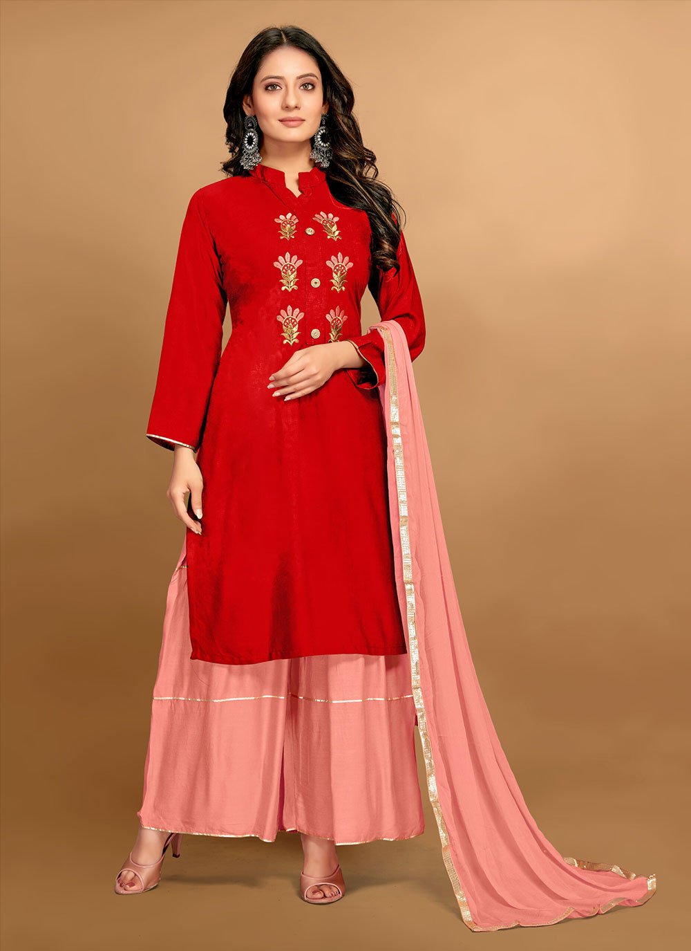 Red Casual Palazzo Designer Salwar Suit