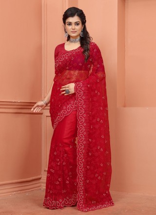 Red Color Contemporary Saree