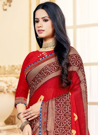Red Color Printed Saree
