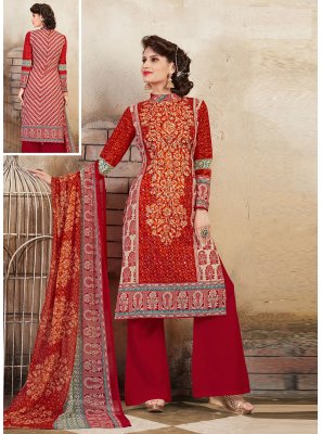 Red Cotton Party Pakistani Straight Salwar Suit
