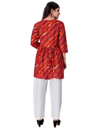 Red Cotton Party Wear Kurti