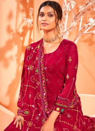 Red Embroidered Georgette Designer Pakistani Suit