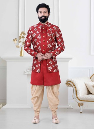 Red Embroidered Indo Western