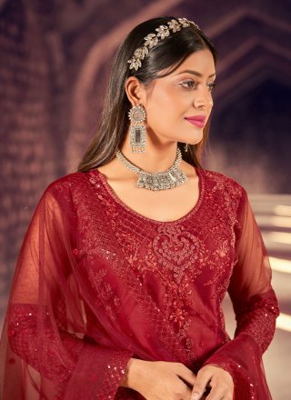 Red Embroidered Trendy Salwar Kameez