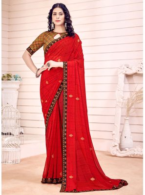 Red Fancy Fabric Casual Saree