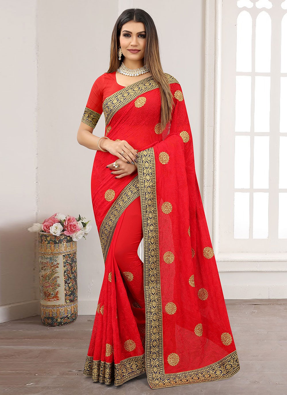 Buy Bridal Designer Saree - Red Premium Net Heavy Embroidered Saree –  Empress Clothing