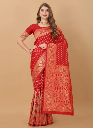 Red Kanchipuram Silk Classic Designer Saree