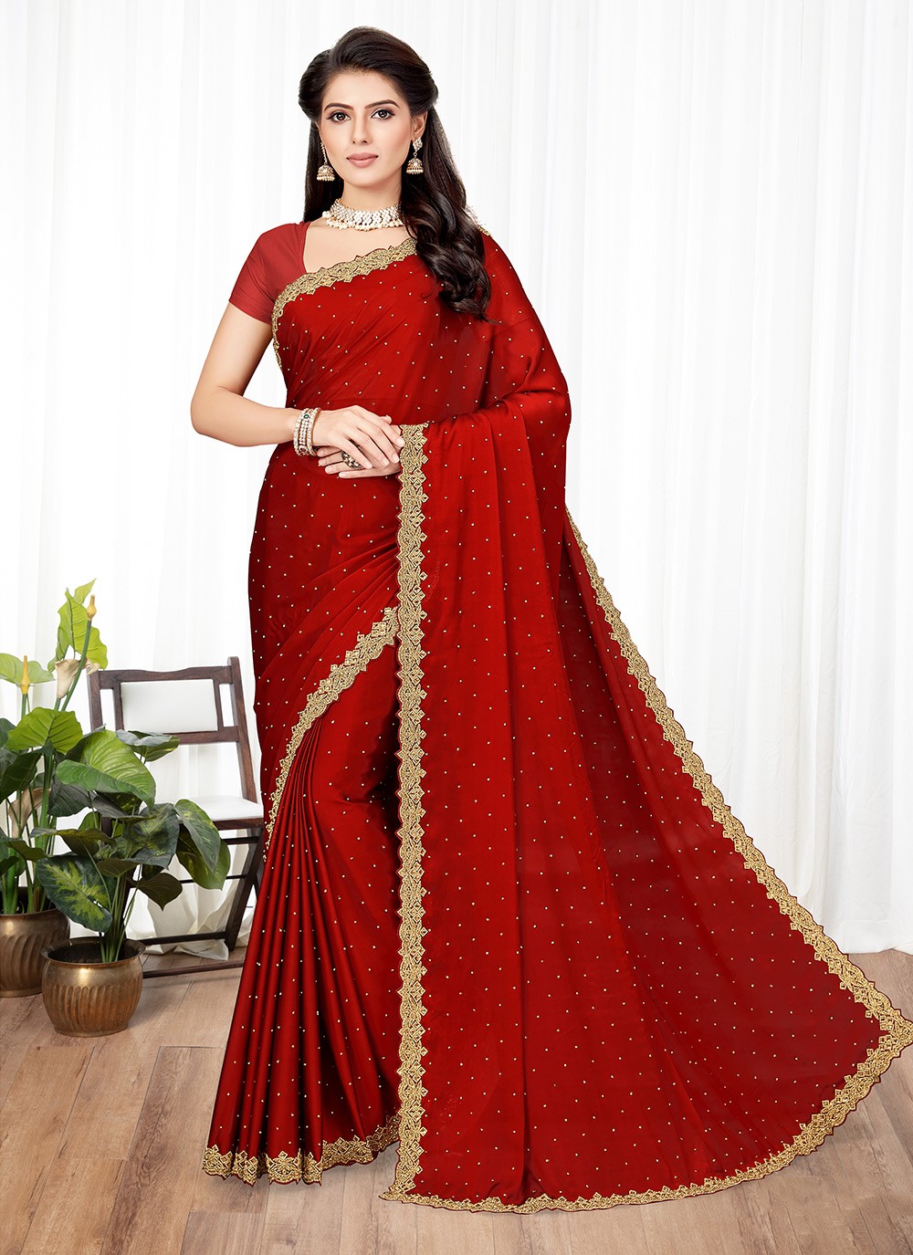 Red georgette bandhani / bandhej print sequinns lace saree with unstitched  blouse piece - Sourbh Sarees - 4213713