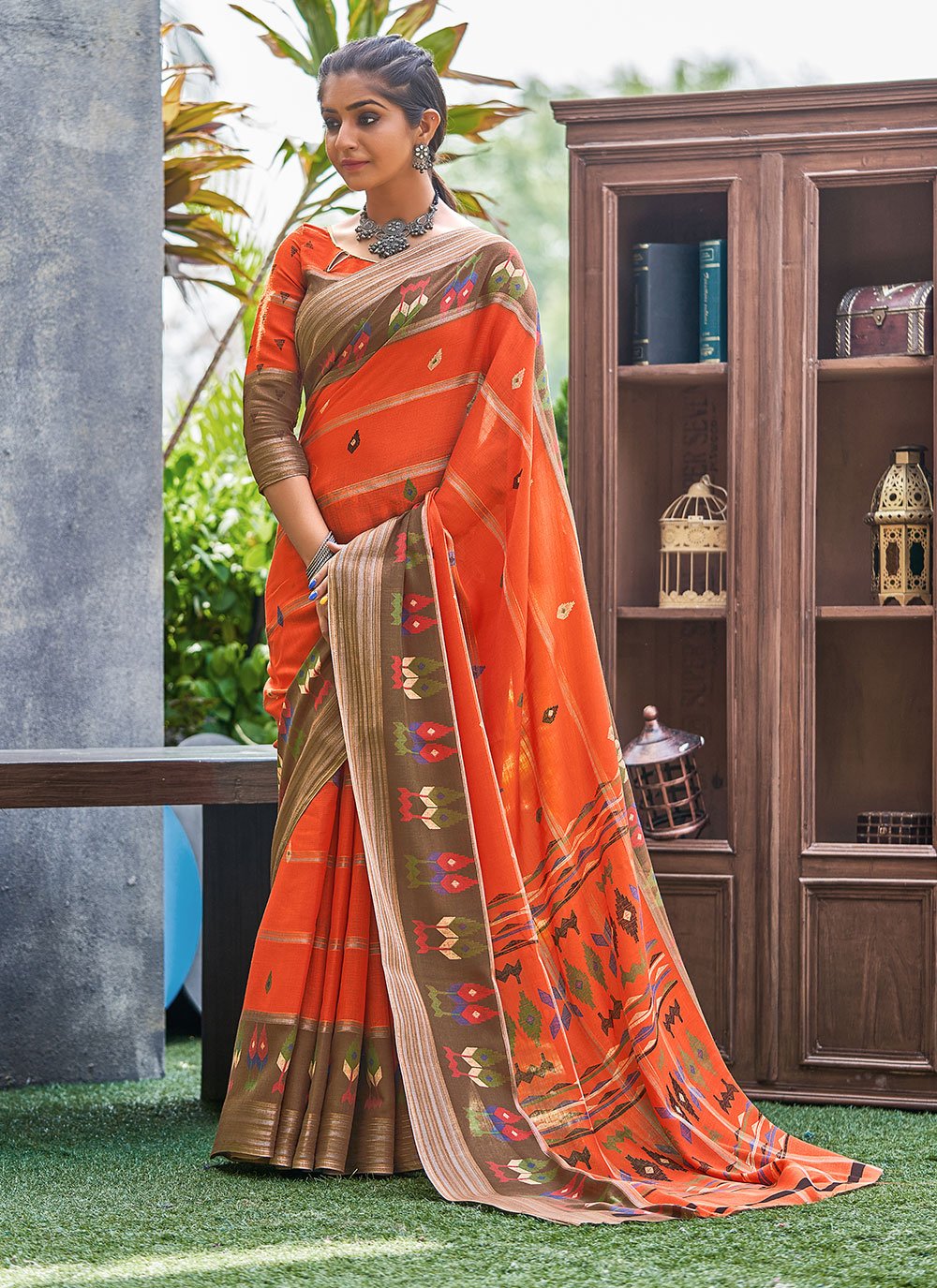 Red Linen Casual Saree