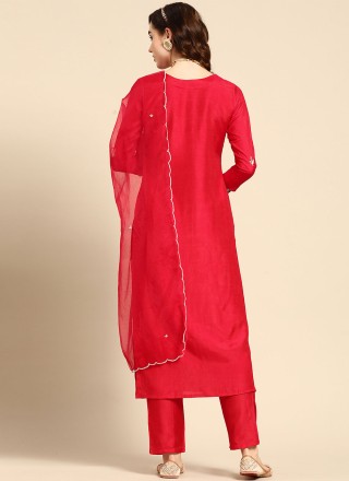 Red Muslin Party Salwar Suit