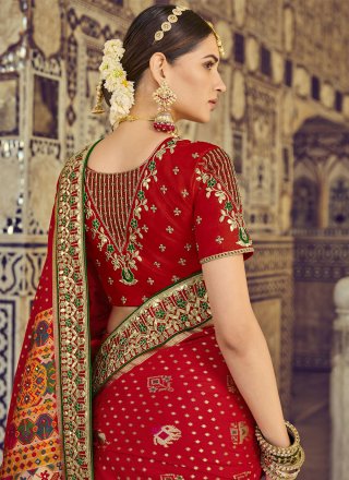 Red Patola Silk  Handwork Traditional Designer Saree