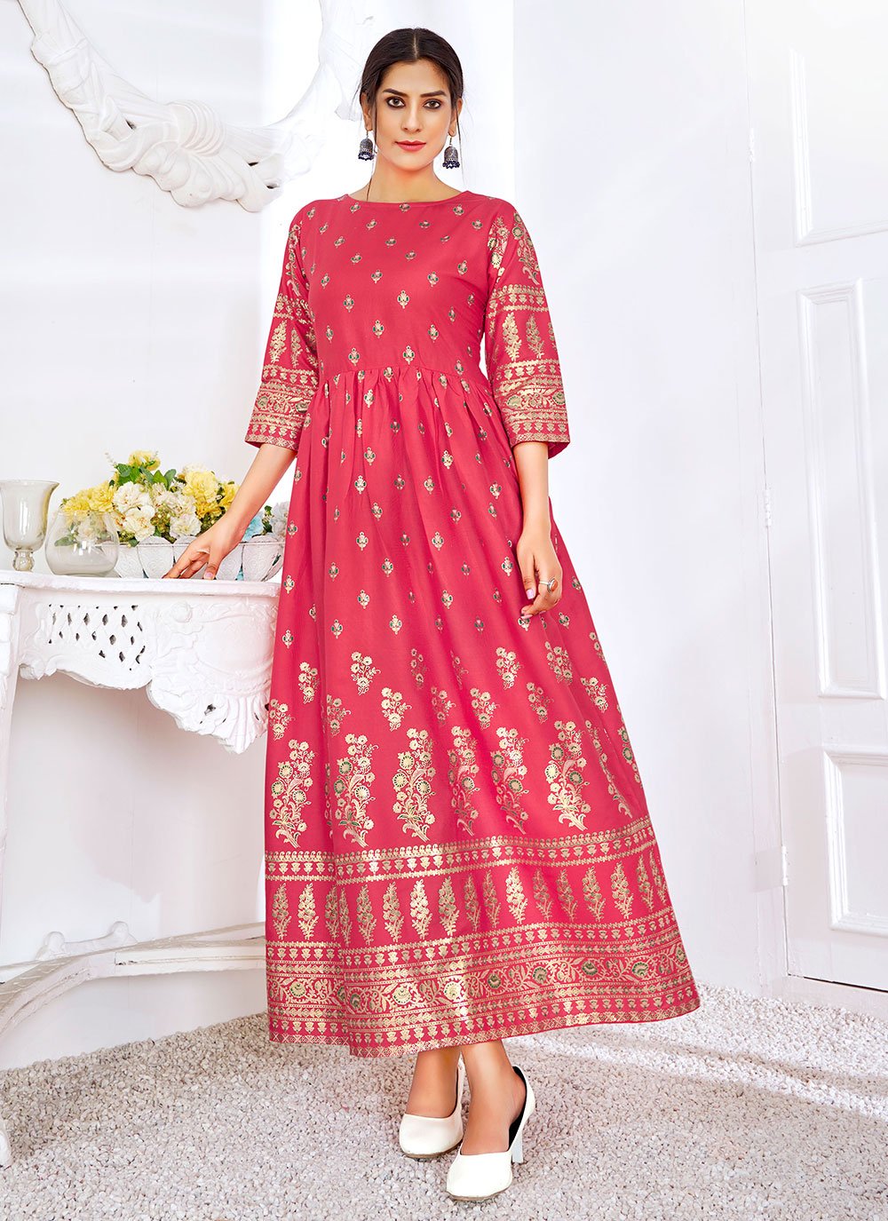 Red Rayon Wedding Readymade Designer Gown