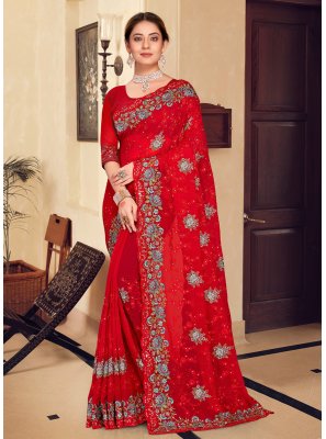 Red Sangeet Georgette Traditional Saree