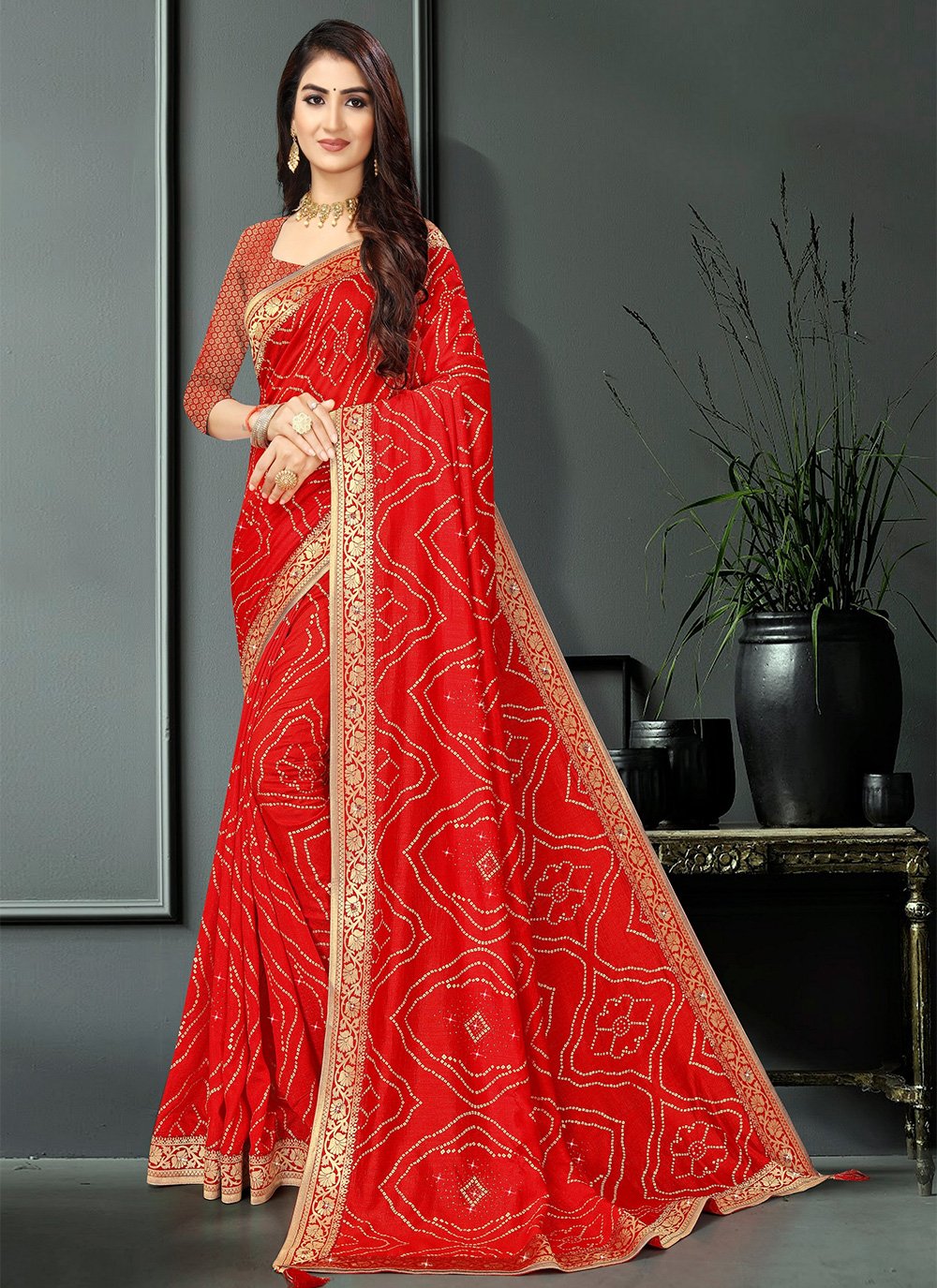 Red Vichitra Silk Classic Saree