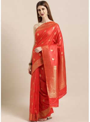 Red Weaving Kanjivaram Silk Traditional Designer Saree