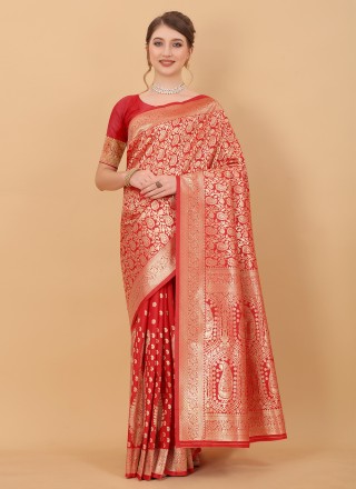 Red Weaving Pure Silk Classic Saree