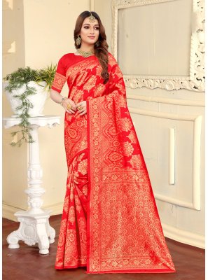 Red Weaving Silk Trendy Saree