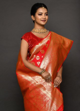 Red Wedding Kanjivaram Silk Contemporary Style Saree