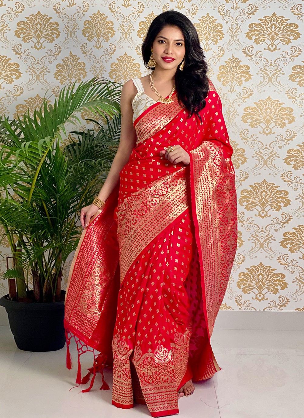 Red Woven Silk Classic Saree