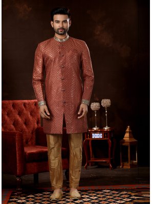 Red colour Fancy Fabric Sherwani