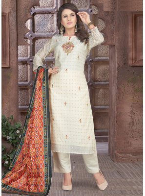 Resham Chanderi Silk Trendy Salwar Kameez in Cream
