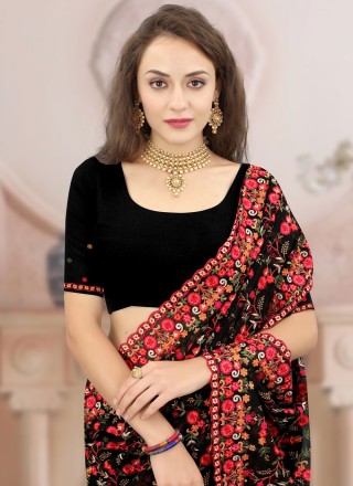 Resham Georgette Traditional Saree in Black