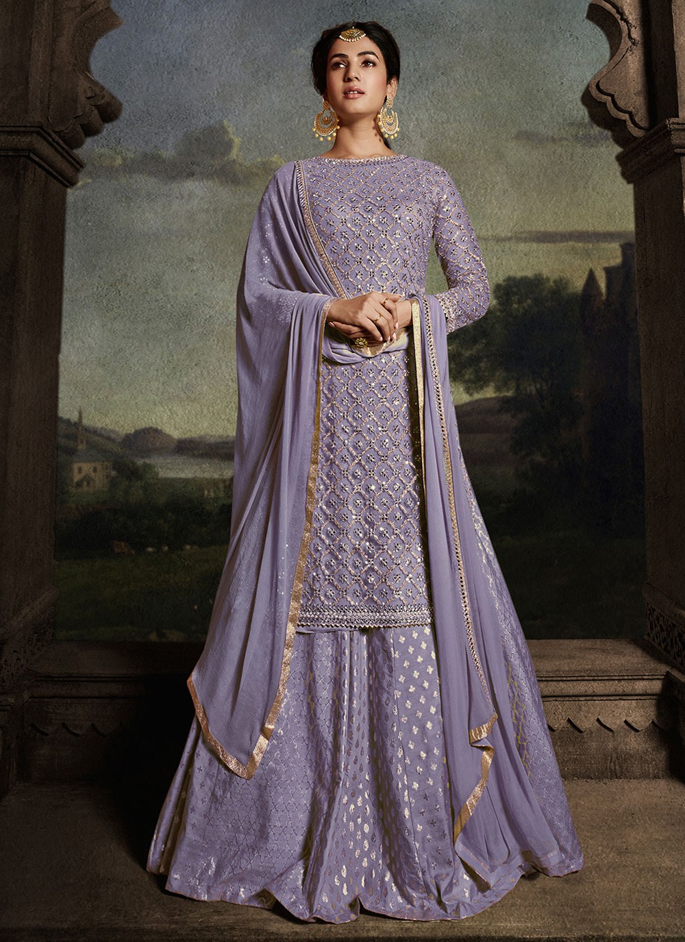 Resham Net Purple Designer Salwar Suit
